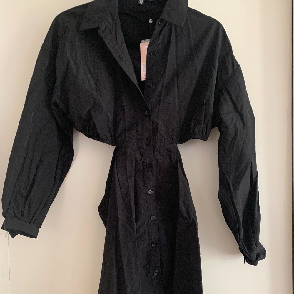 Cut out shirt dress in black